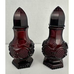 Avon 1876 Cape Cod Ruby Red Collection Salt & Pepper Set VTG